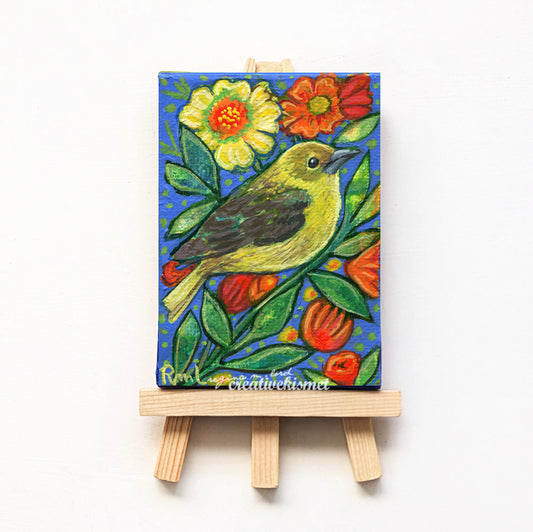Mini Birds & Blooms - Orchard Oriole - 2.5 x 3.5 Original Art