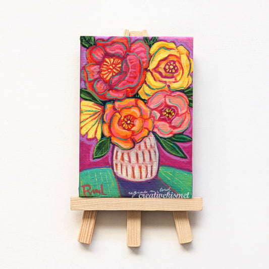 Mini Bouquet - Candy Color Blooms - 2.5 x 3.5 Original Art