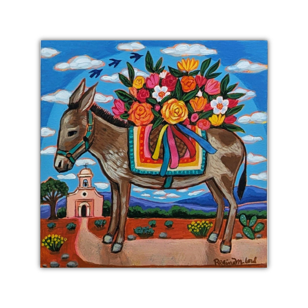 Flower Delivery Donkey - 6 x 6 Original Art