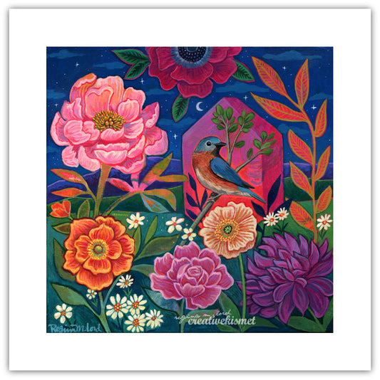 Bird House Moon Garden - Art Print