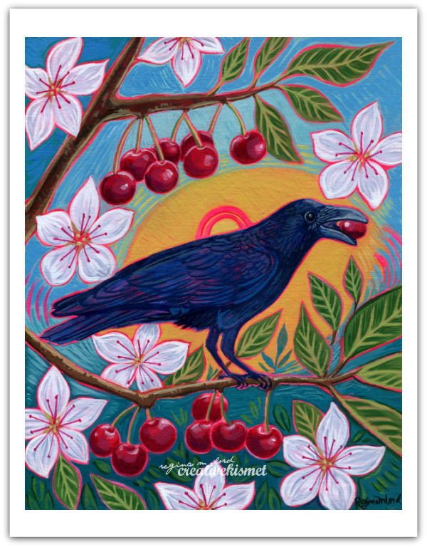 Crow + Cherries - Art Print