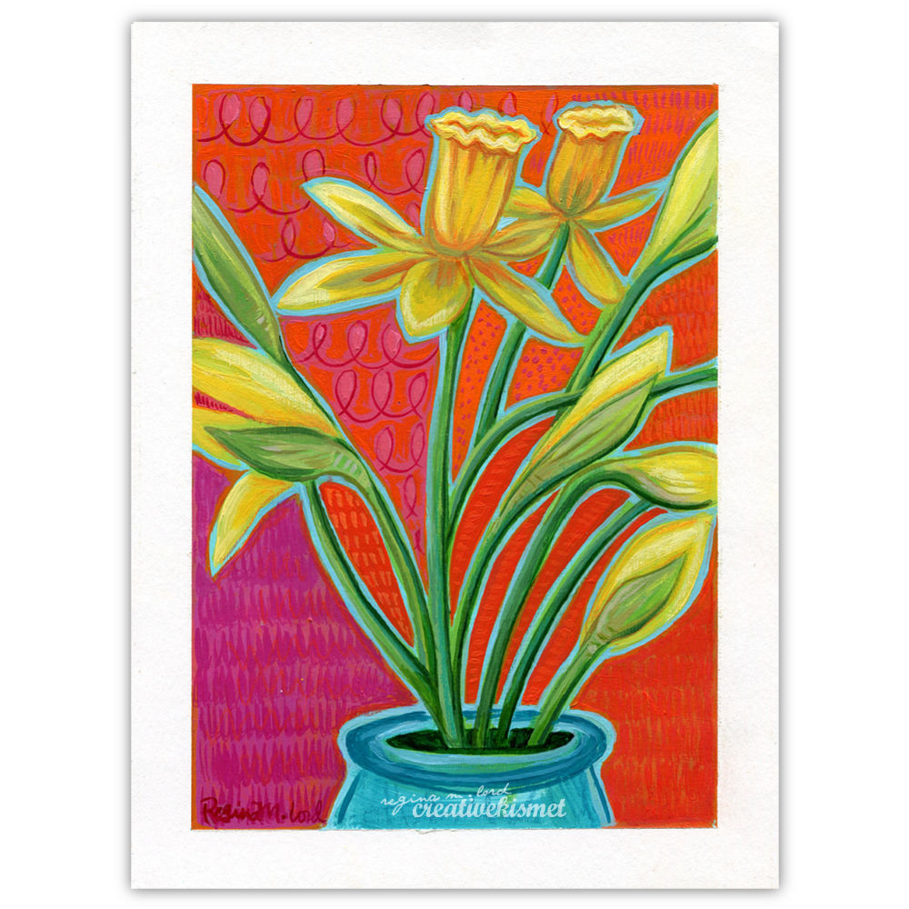 Daffodil Tangerine - 6 x 8 Original Painting on Paper