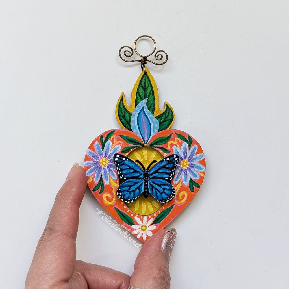 Burning Heart Ornament - Blue Butterfly