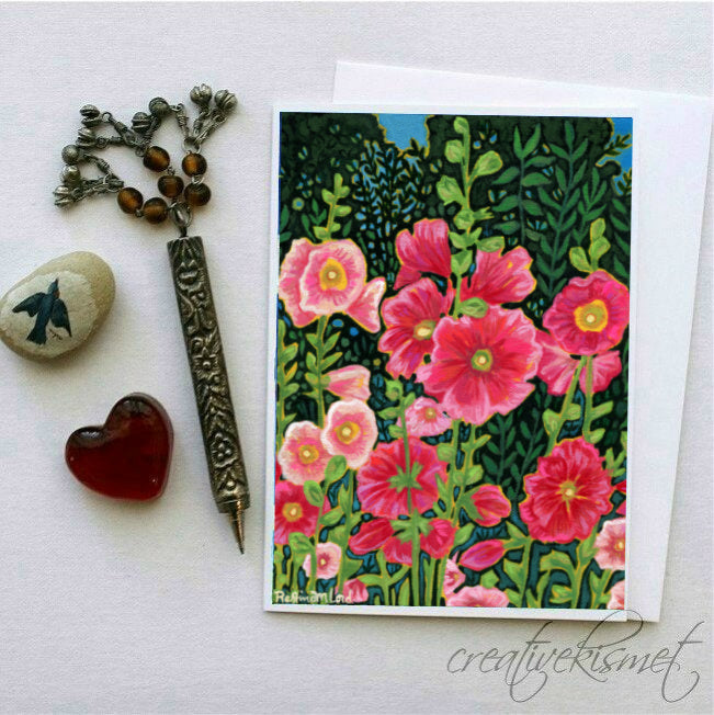 Hollyhocks - 5x7 Art Card with Envelope