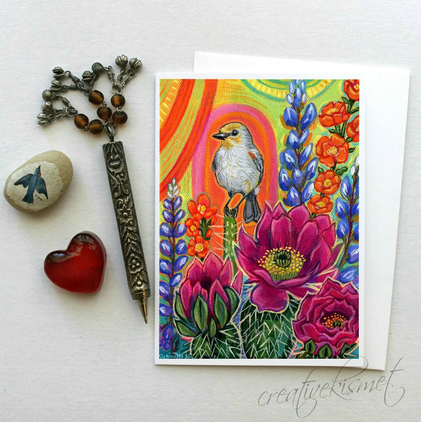 Verdin Desert Morning - 5x7 Art Card with Envelope