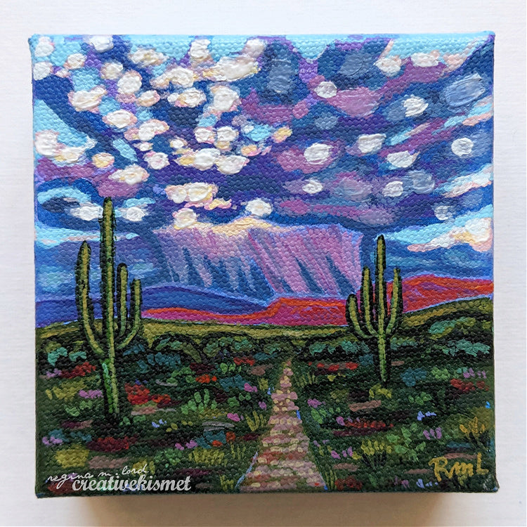 Mini Arizona Landscape - Violaceous Monsoon - 4 x 4 Original Artwork