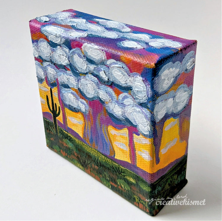 Mini Arizona Landscape - Sunshine Monsoon - 4 x 4 Original Artwork