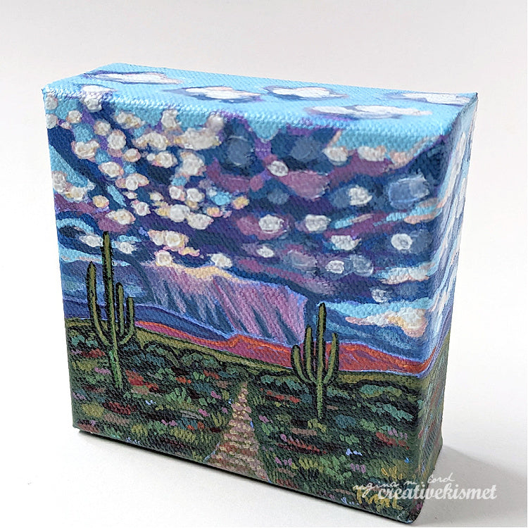 Mini Arizona Landscape - Violaceous Monsoon - 4 x 4 Original Artwork