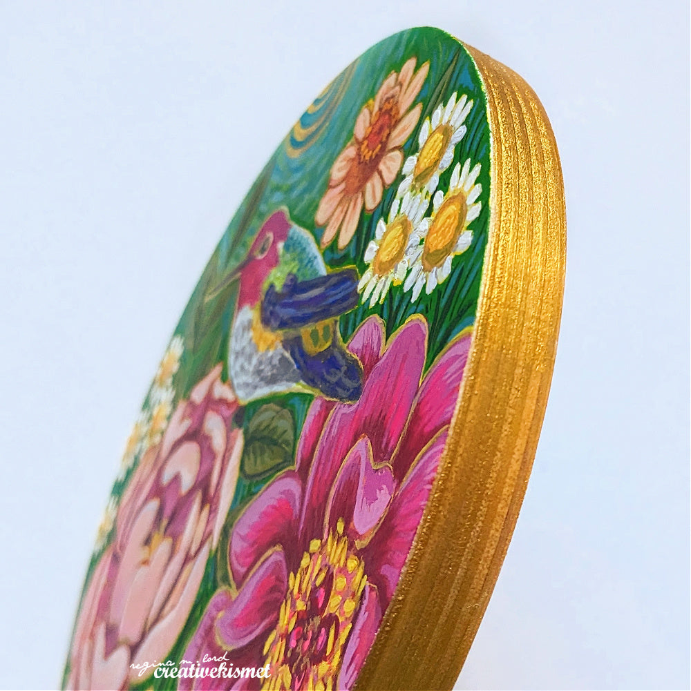 Golden Hummingbird - 6" Round Original Artwork