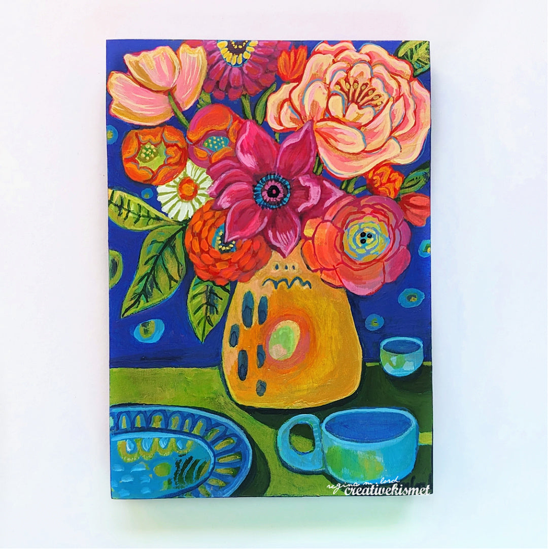 Golden Vase Bouquet - 5 x 7 Original Artwork