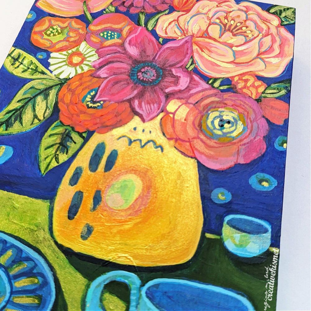 Golden Vase Bouquet - 5 x 7 Original Artwork