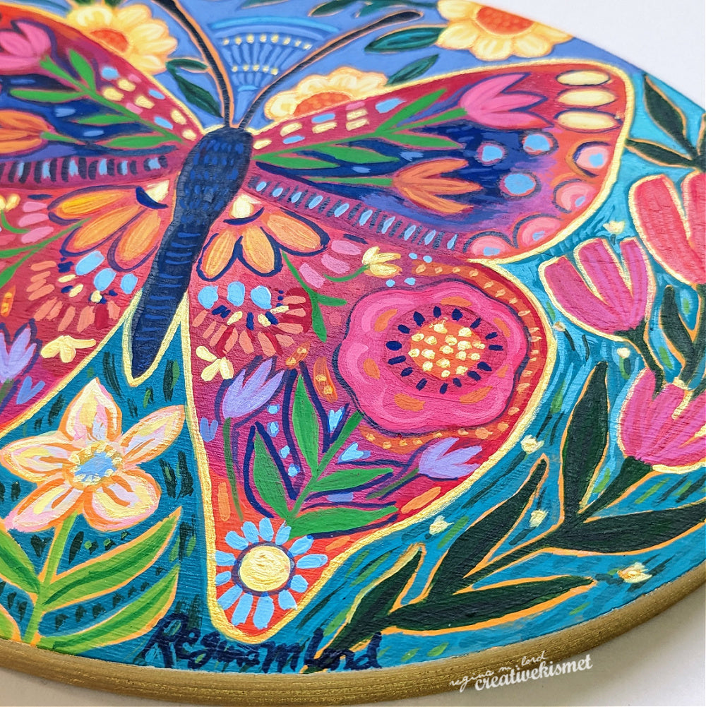 Golden Butterfly - 6 x 8 Oval Original Artwork