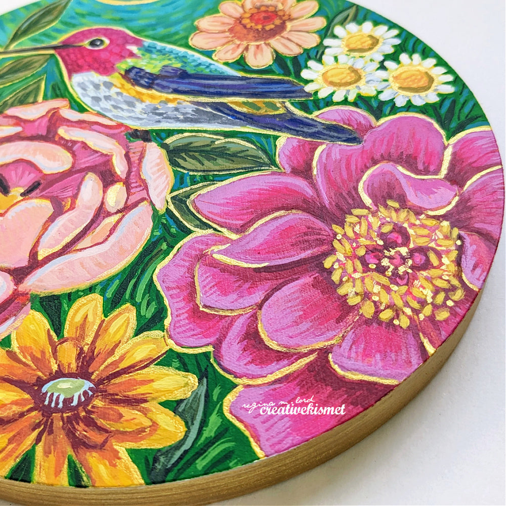 Golden Hummingbird - 6" Round Original Artwork