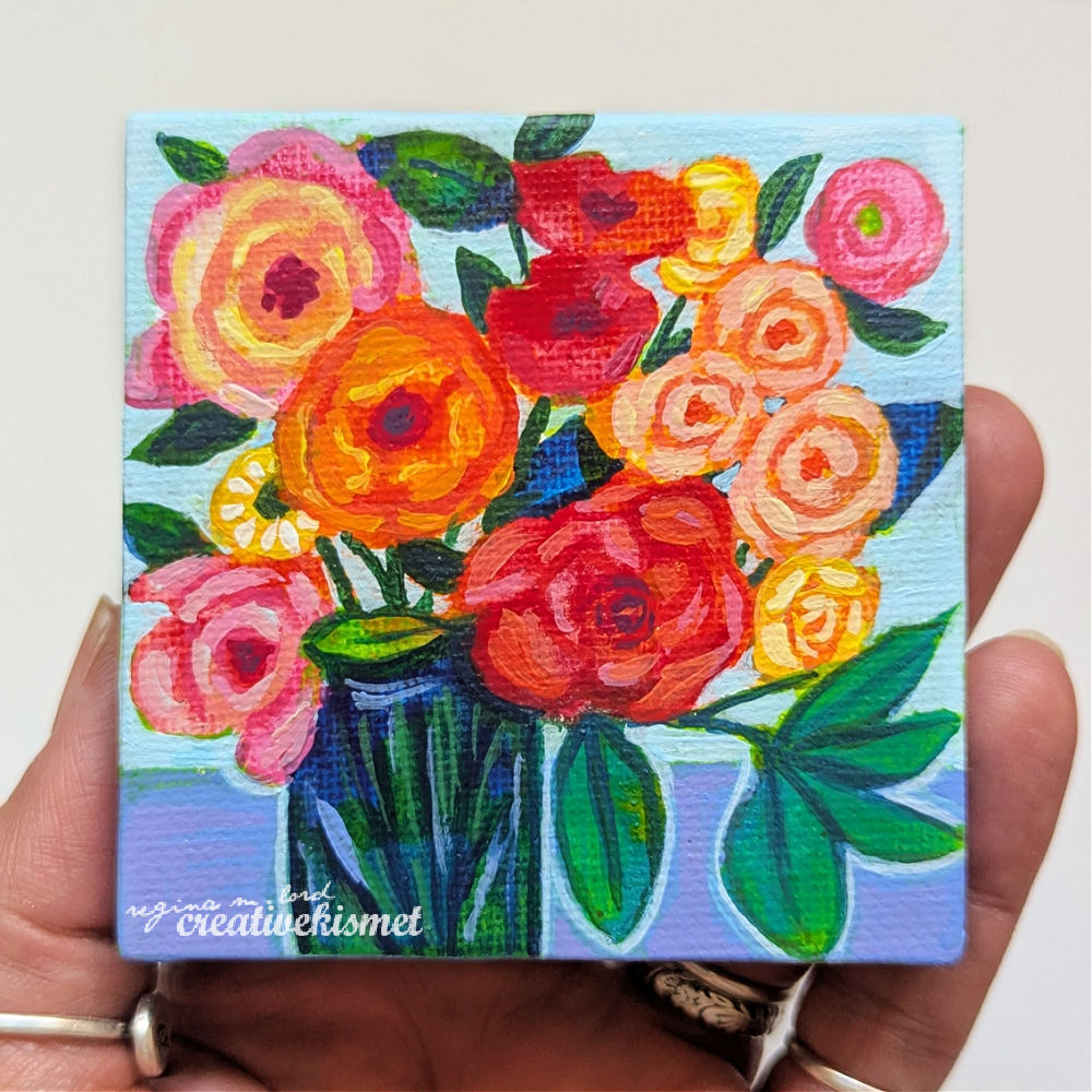 Mini Bouquet - Floral Harmony - 3 x 3 Original Art