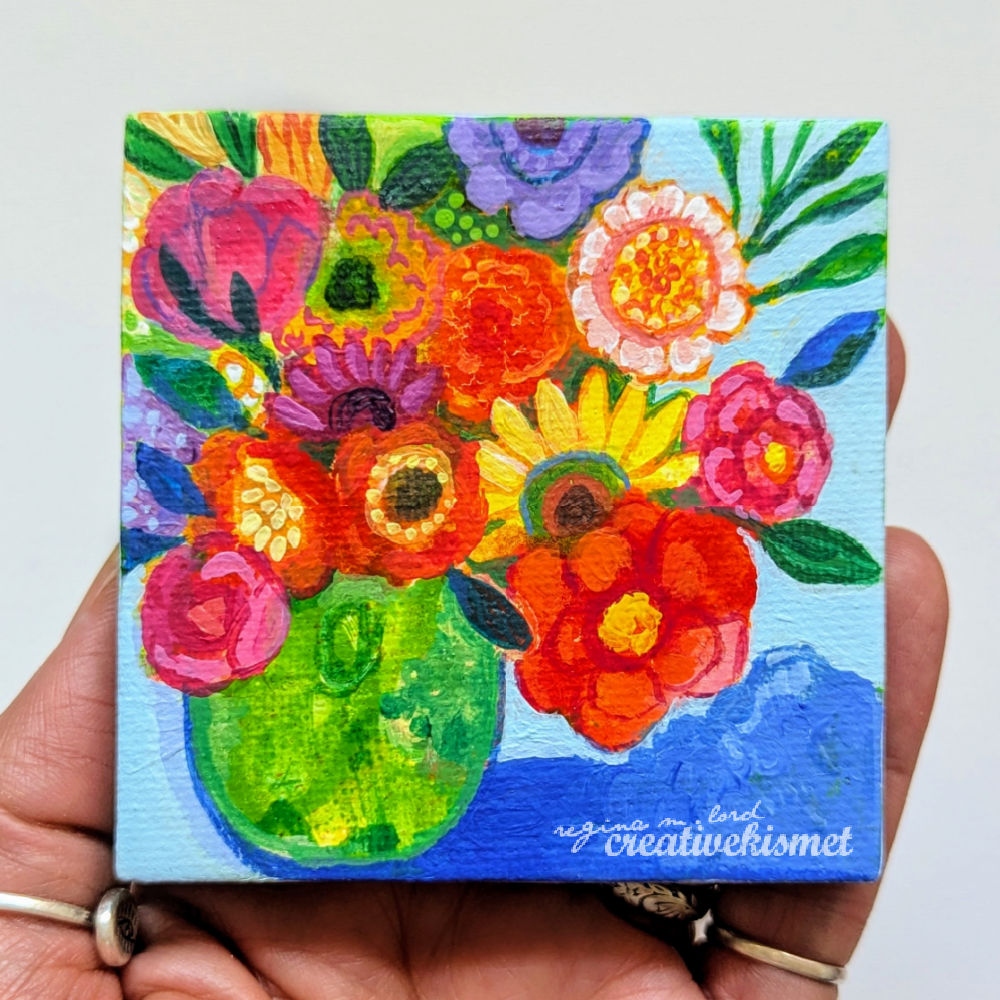 Mini Bouquet - Floral Delight - 3 x 3 Original Art