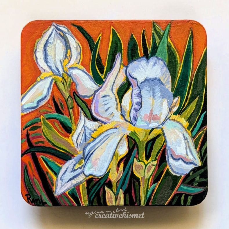 White Irises - 4 x 4 Original Art