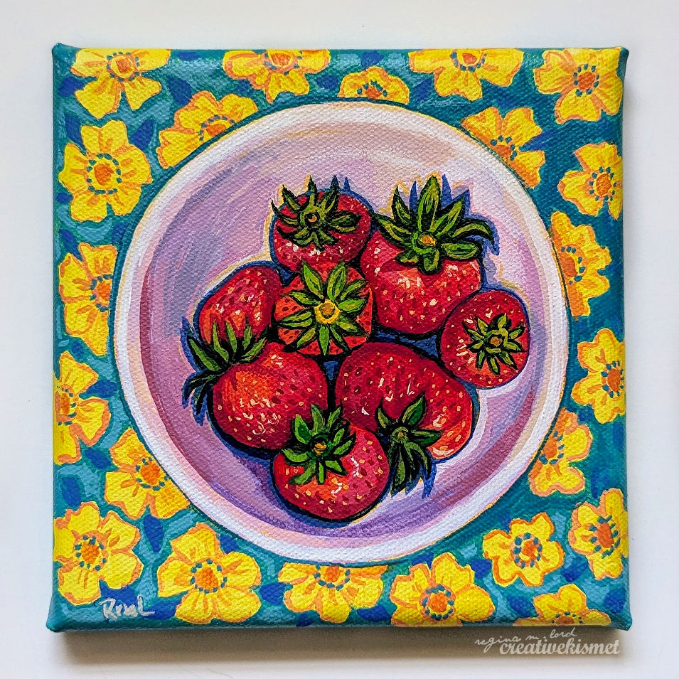 Summer Strawberries - 6 x 6 Original Art