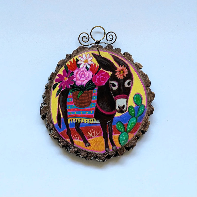 2025 Wood Slice Ornament - Flower Donkey
