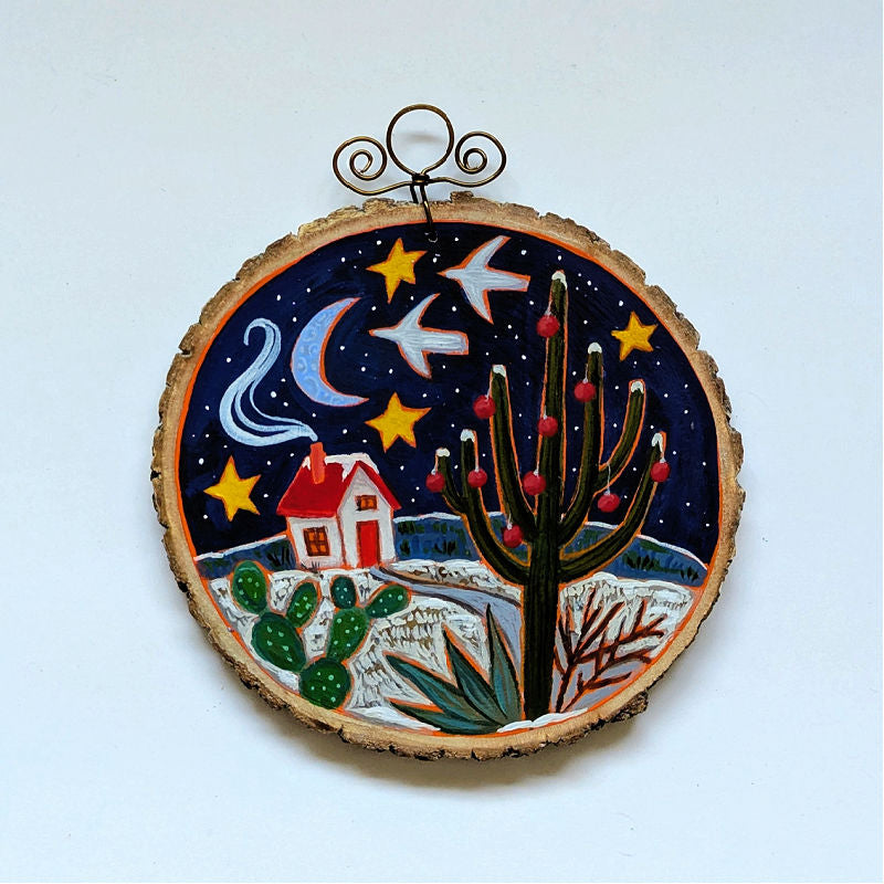 2025 Wood Slice Ornament - Winter Home Desert Scene
