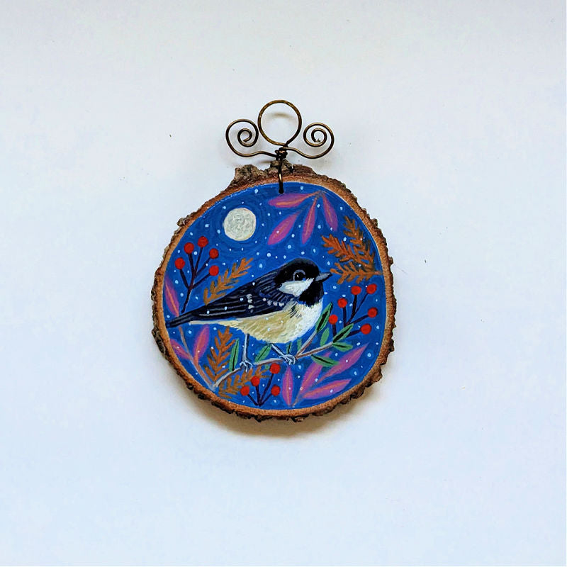 2025 Wood Slice Ornament - Winter Coal Tit