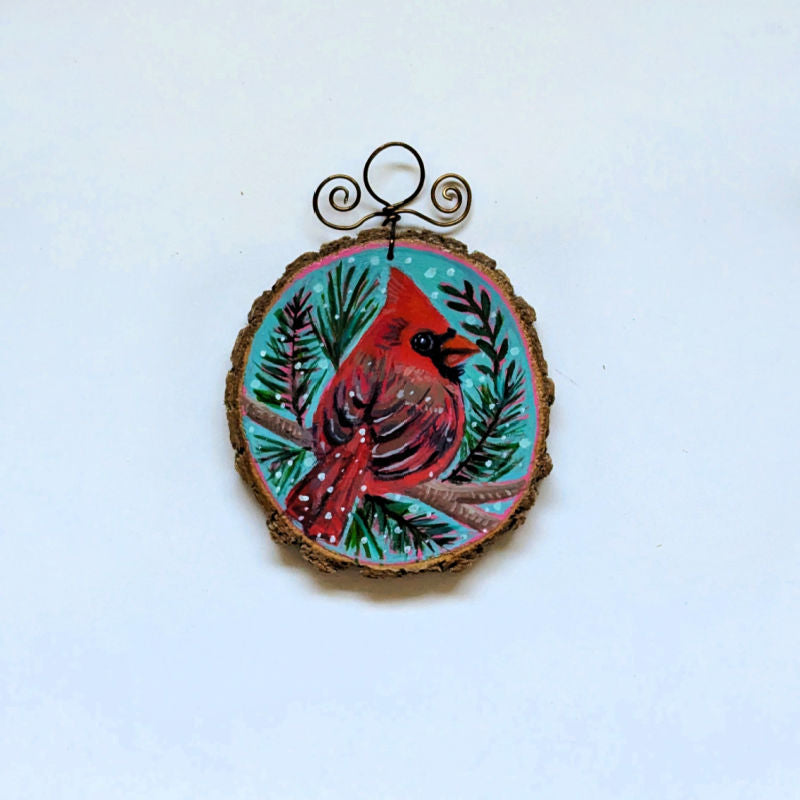 2025 Wood Slice Ornament - Winter Cardinal