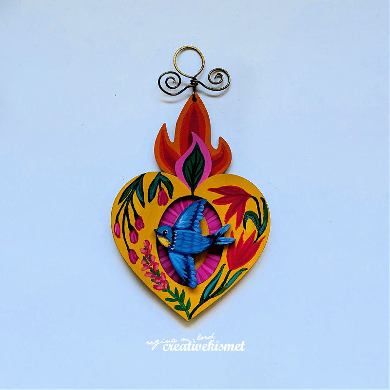 Burning Heart Ornament - Swallow no.1 (Yellow)