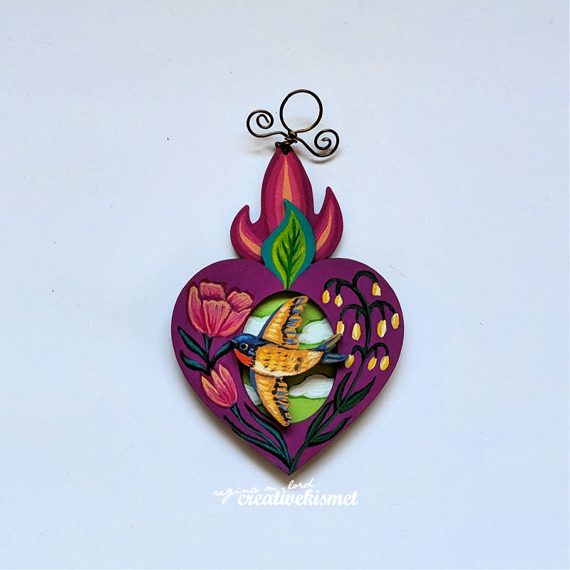 Burning Heart Ornament - Swallow no.1 (Violet)