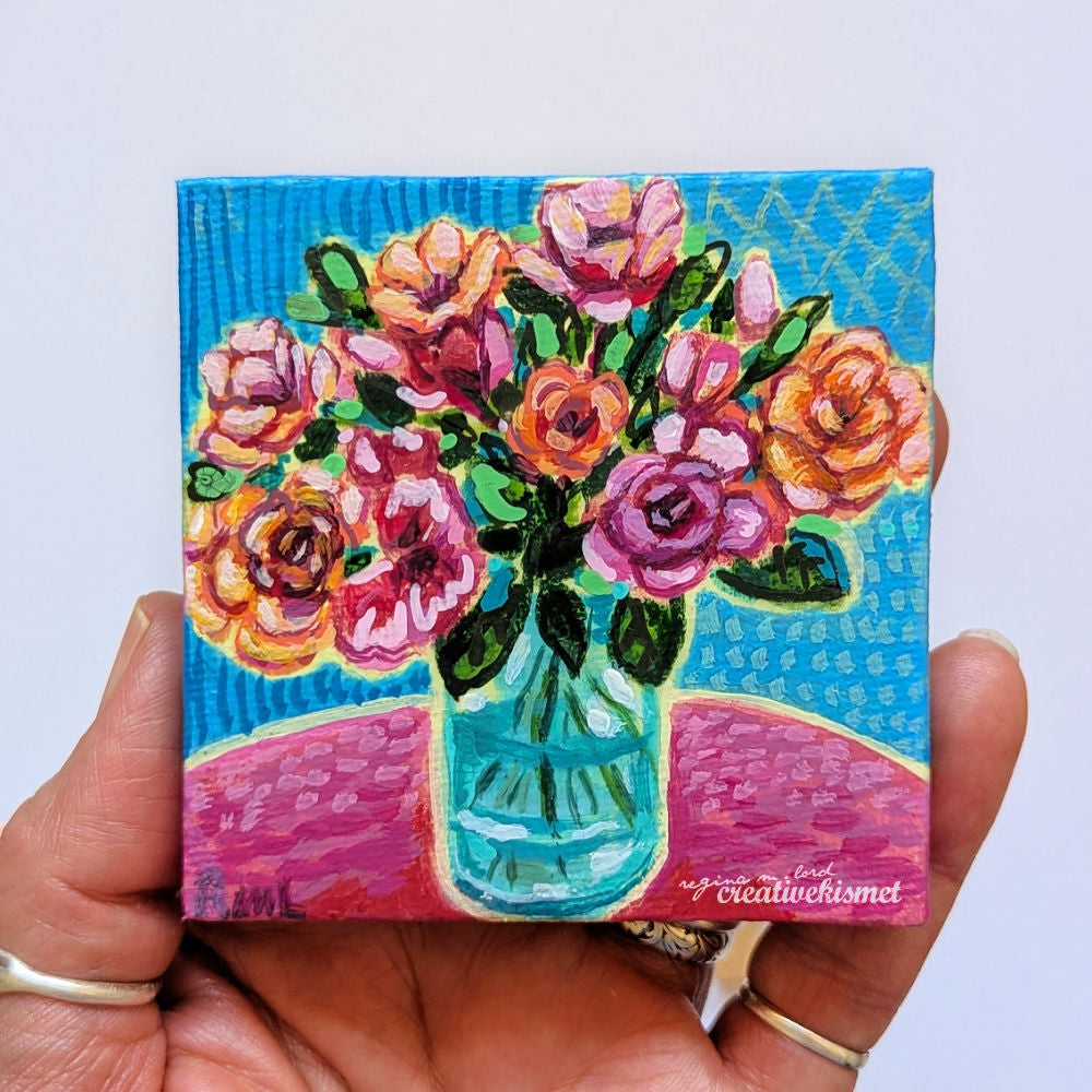 Mini Bouquet - Timeless Roses - 3 x 3 Original Art