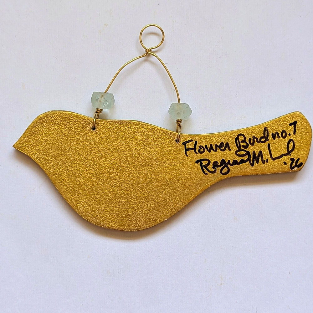 Flower Bird No. 7 - Green Bird with Poppy Blooms
