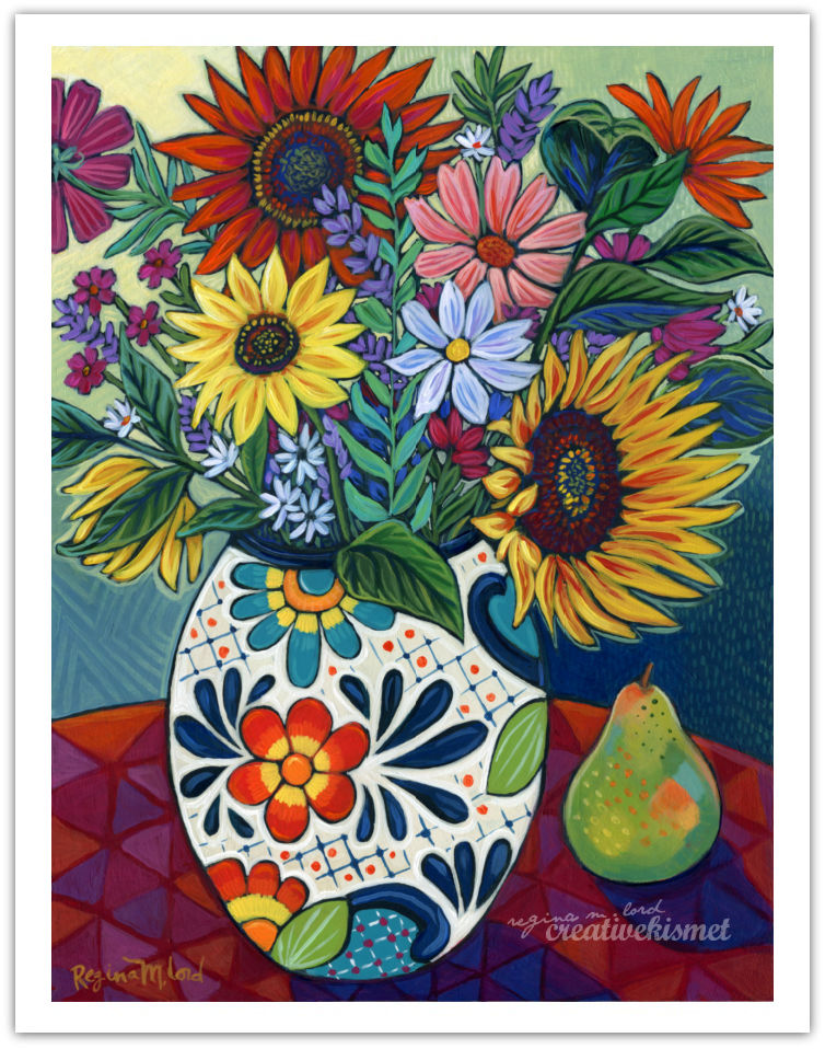 Flowers with Pear - Art Print