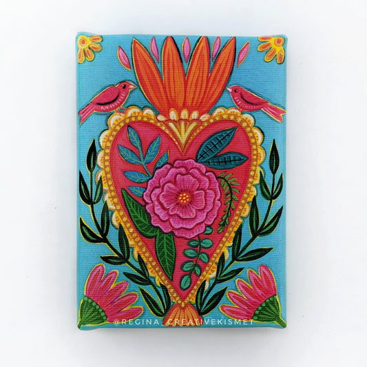 Canvas Block Print - Sacred Heart - Bloom Birds