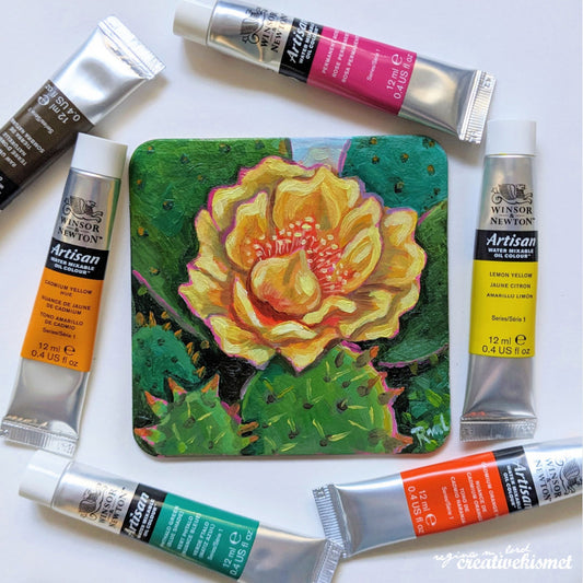 Yellow Cactus Bloom oil painting by Regina Lord of Creative Kismet