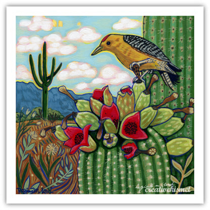 Gila Woodpecker Desert Feast - Art Print