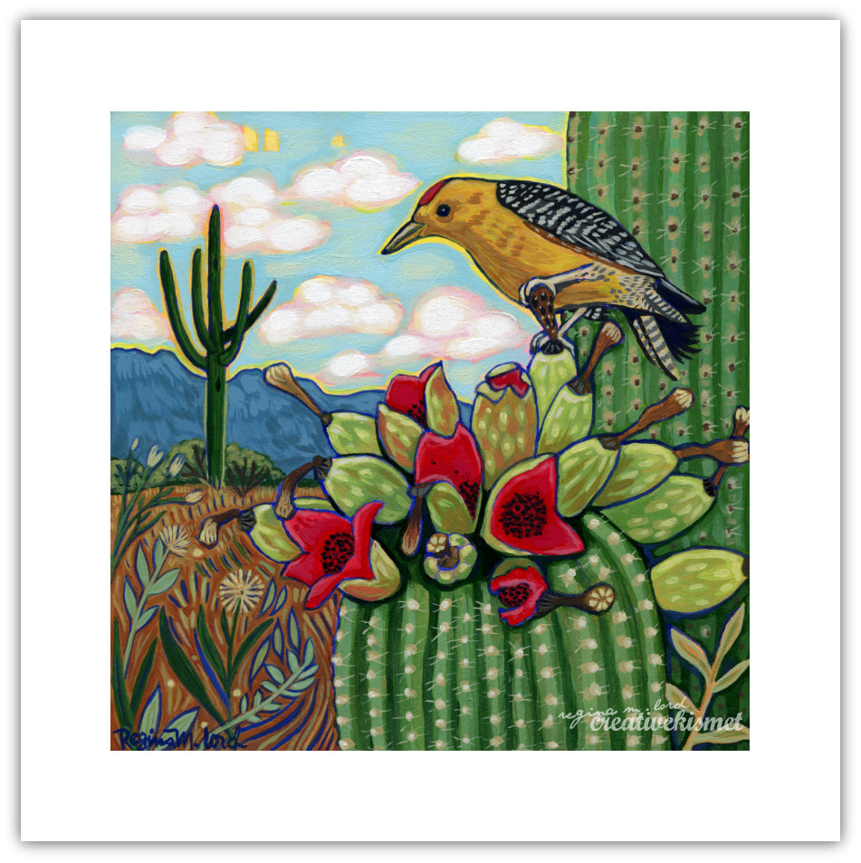 Gila Woodpecker Desert Feast - Art Print