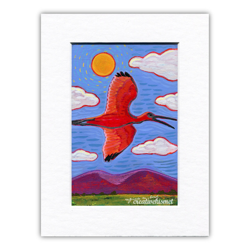 Scarlet Ibis - 6 x 8 Matted Original Painting