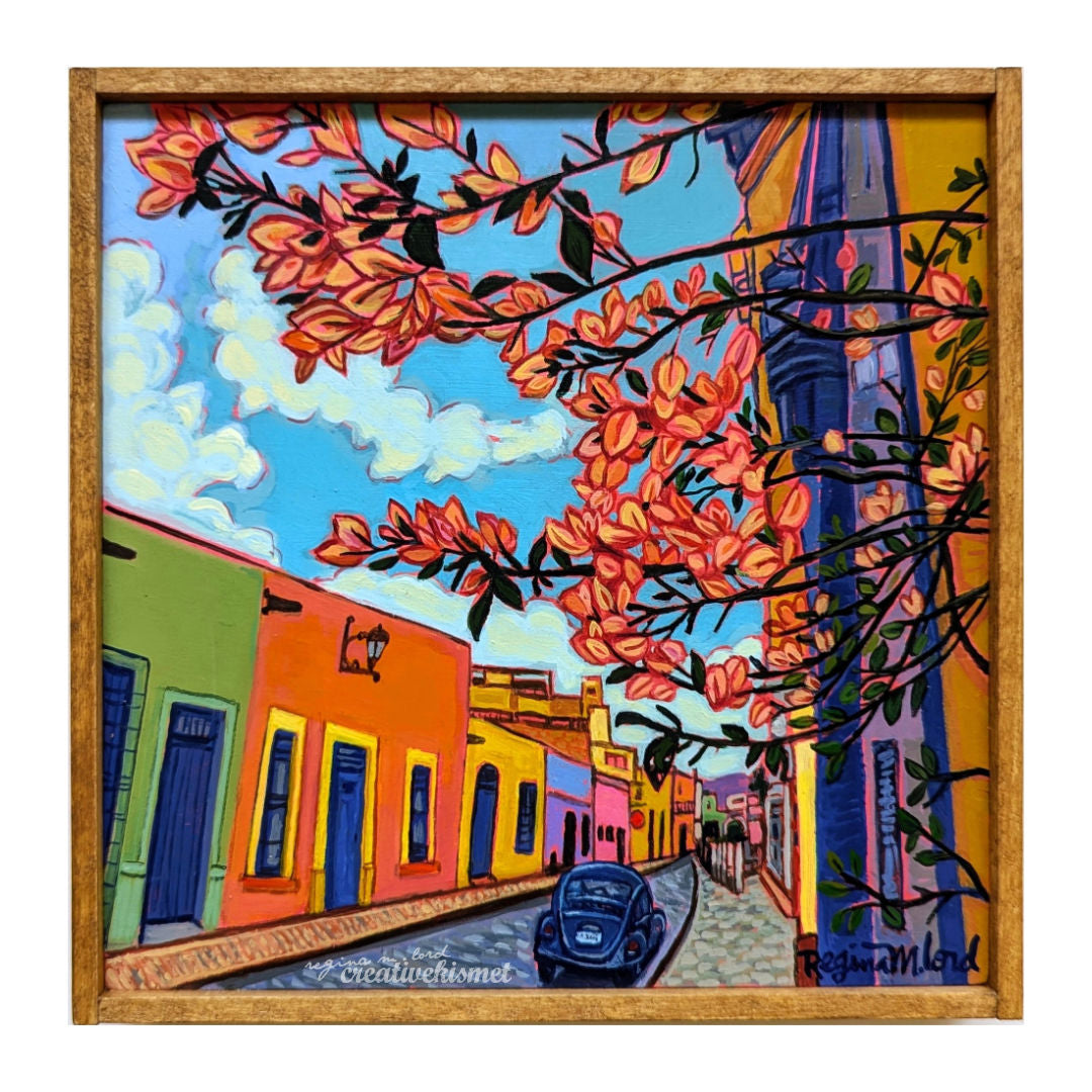 Streets of Queretaro - 8 x 8 Framed Original Painting