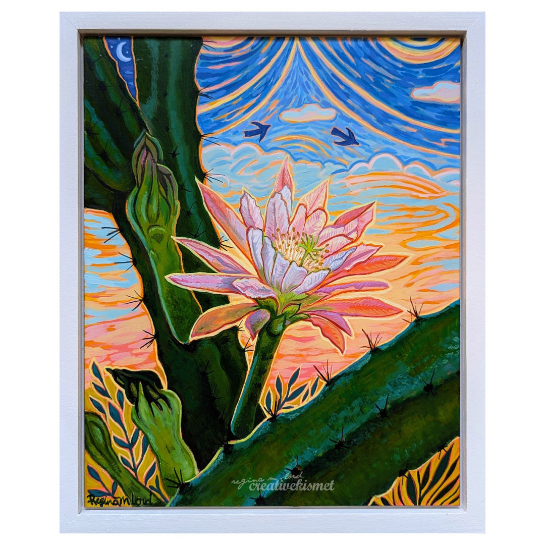 Sunset Cereus Cactus Bloom - 8 x 10 Framed Original Artwork