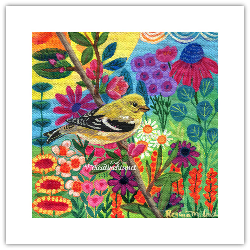 Goldfinch in the Flowers - Art Print