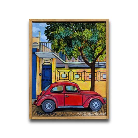 Red Beetle in Mexico - Framed Original Painting