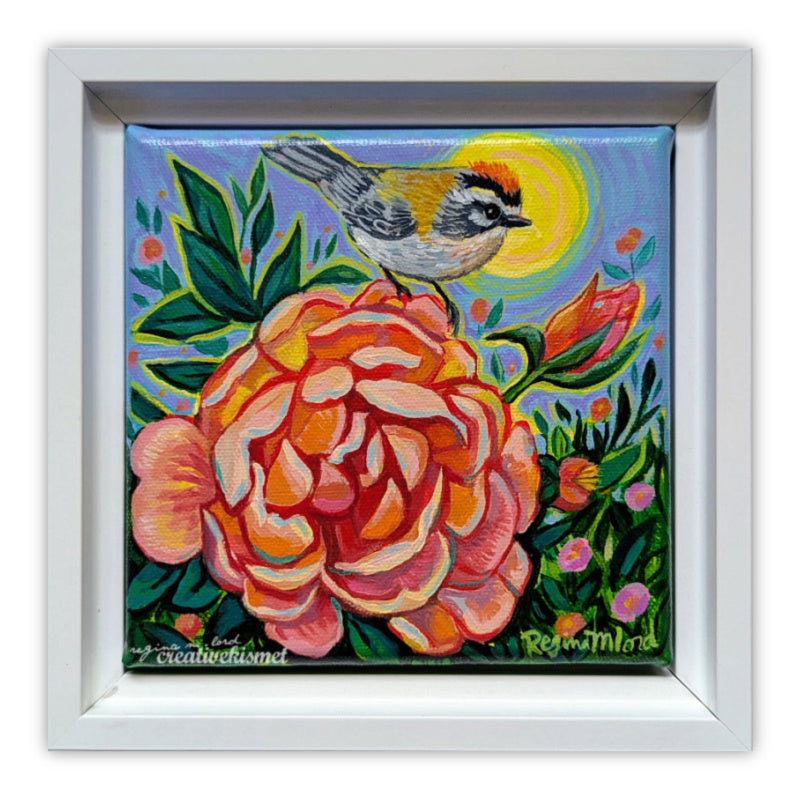 Rosy Firecrest Morning - 6 x 6 Framed Original Art