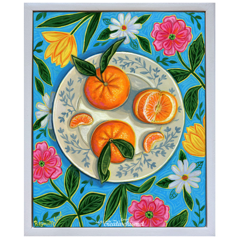 Plate of Oranges - 8 x 10 Framed Original Artwork