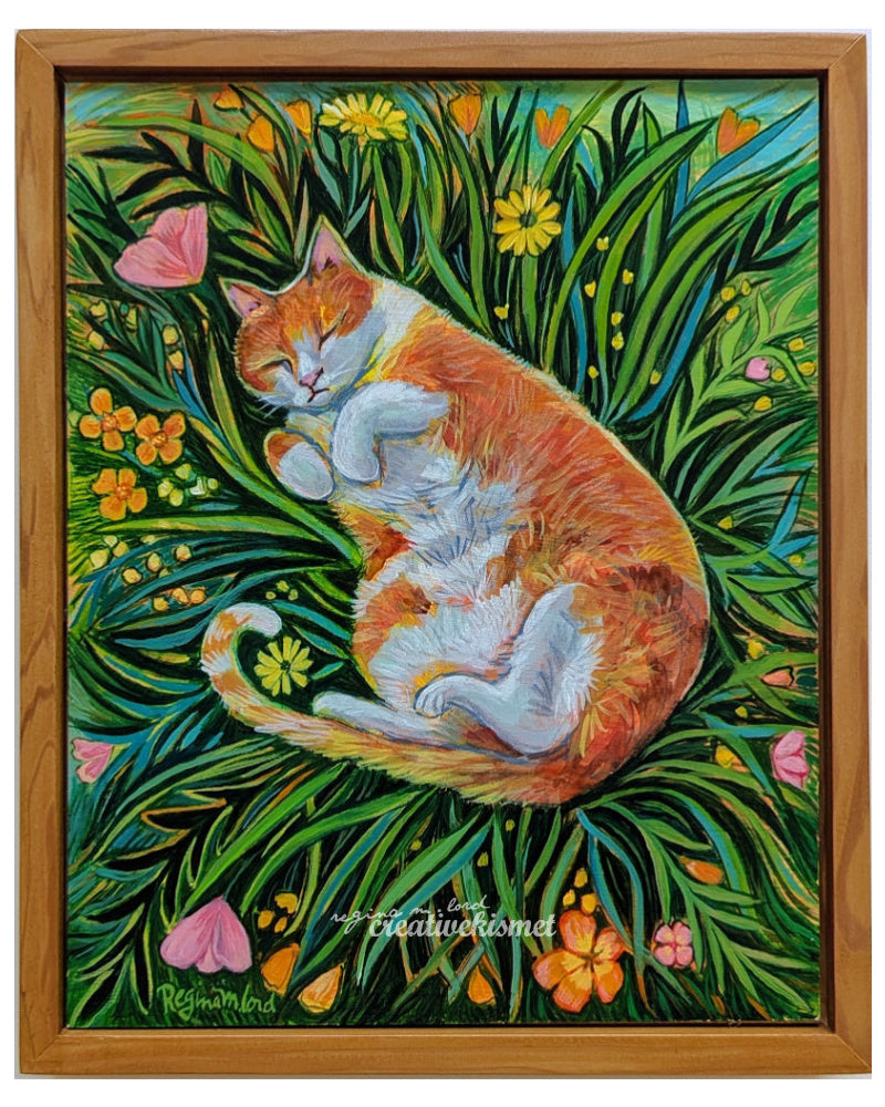 Napping Cat - 8 x 10 Framed Original Artwork