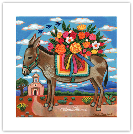 Flower Delivery with Donkey - Art Print