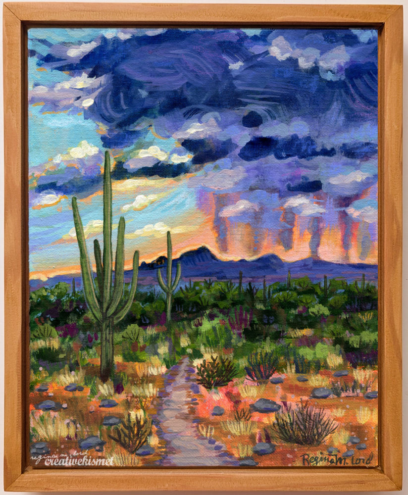 Desert Monsoon Sunset - 8 x 10 Framed Original Artwork