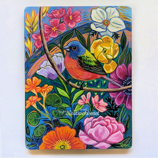 Painted Bunting Bird - 6 x 8 Original Art