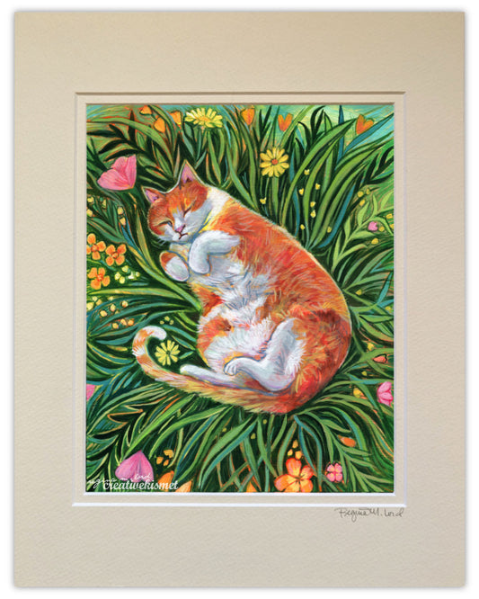 Napping Cat - 11 x 14 Matted Original Painting
