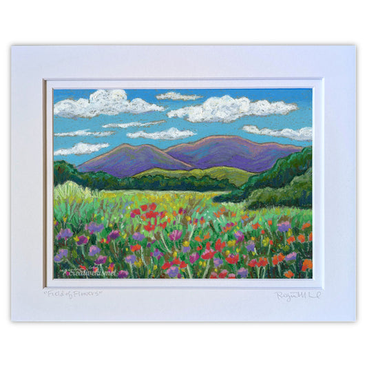 Field of Flowers - 8 x 10 Matted Original Art - Oil Pastel