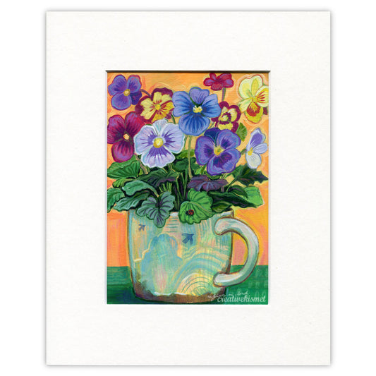 Ladybug Pansies - 8 x 10 Matted Original Painting