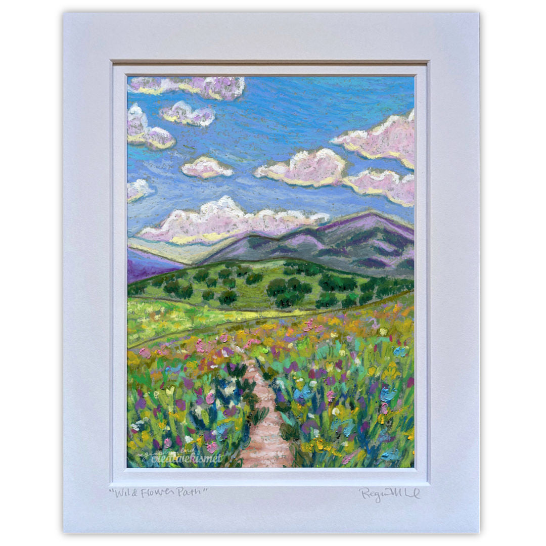 Wild Flower Path - 8 x 10 Matted Original Art - Oil Pastel