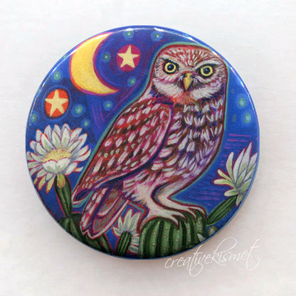 Owl with Cactus Blooms - Pocket Mirror